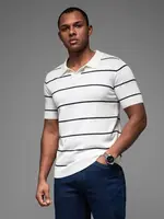 Ombre Men's horizontal striped viscose polo shirt - white and navy