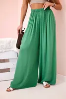 Kesi Włoski Široké dámské kalhoty s elastickým pasem zelený