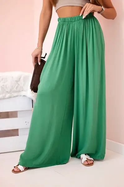 Kesi Włoski Široké dámské kalhoty s elastickým pasem zelený