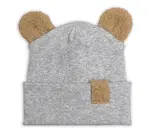 Baby Nellys Dvouvrstvá žebrovaná čepička s oušky boucle medvídek - šedý melír, 80/86