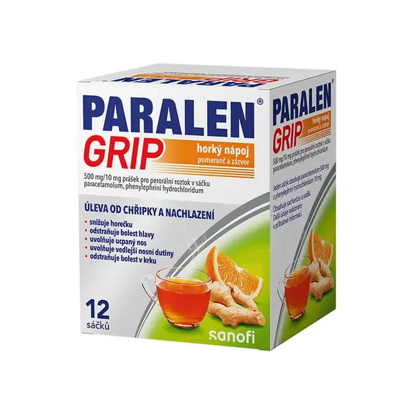 Paralen Grip Horký Nápoj  pomeranč a zázvor 500/10mg 12 sáčků
