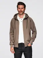 Ombre Men's unbuttoned sweatshirt with stand-up collar and hood - gray-brown