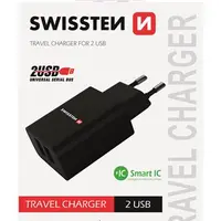 SWISSTEN SÍŤOVÝ ADAPTÉR SMART IC 2x USB 2,1A POWER, ČERNÁ