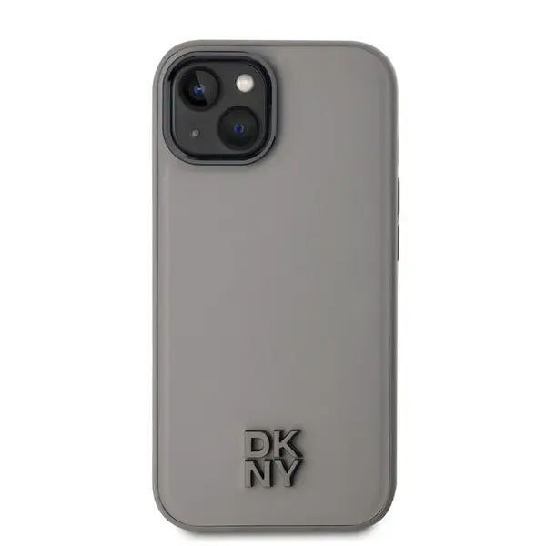 Zadní kryt DKNY PU Leather Stack Logo MagSafe pro Apple iPhone 15, šedá