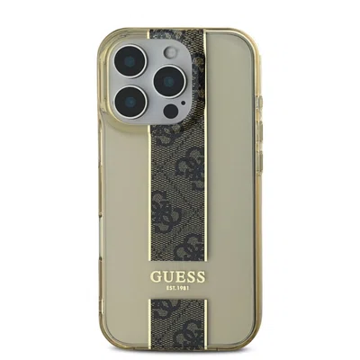 Zadní kryt Guess IML Middle 4G Stripe pro Apple iPhone 16 Pro, hnědá