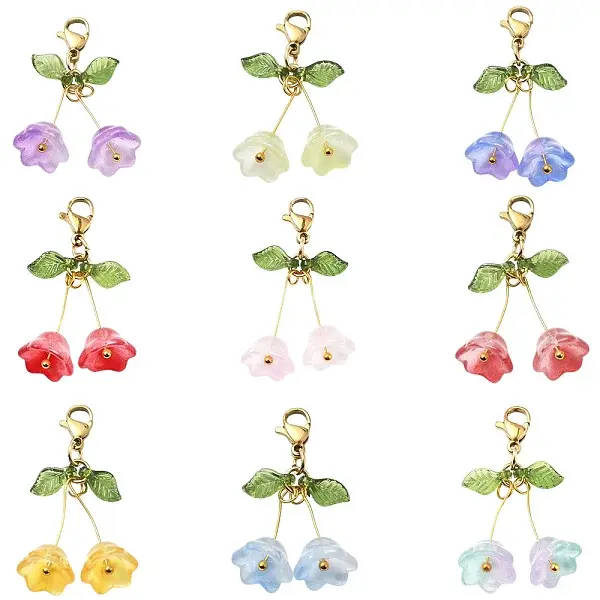 18Pcs 9 Colors Campanula Glass Pendant Decoration