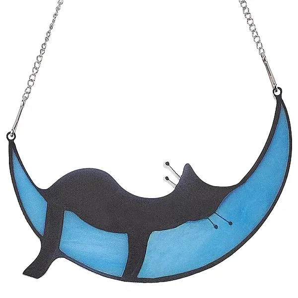 Stained Acrylic Moon Cat Hanging Ornament