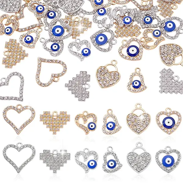 48Pcs 12 Styles Alloy Rhinestone Pendants