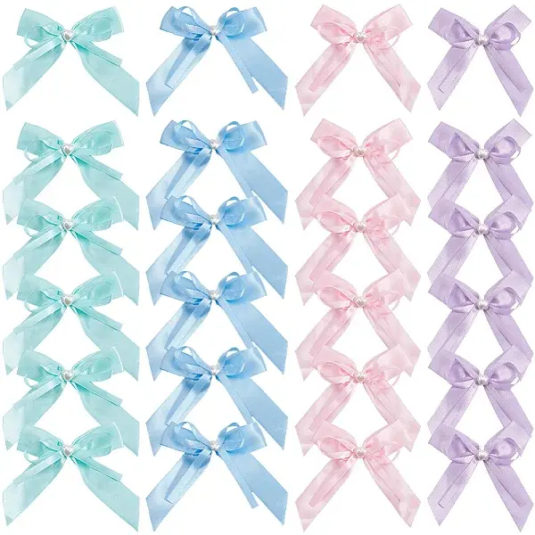 40Pcs 4 Colors Bowknot Polyester Ornament Accessories