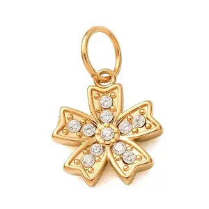 304 Stainless Steel Micro Pave Clear Cubic Zirconia Charms