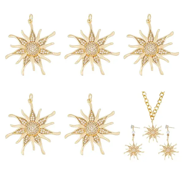 5Pcs Brass Micro Pave Clear Cubic Zirconia Pendants