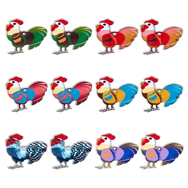 12Pcs 6 Colors Printed Alloy Pendants