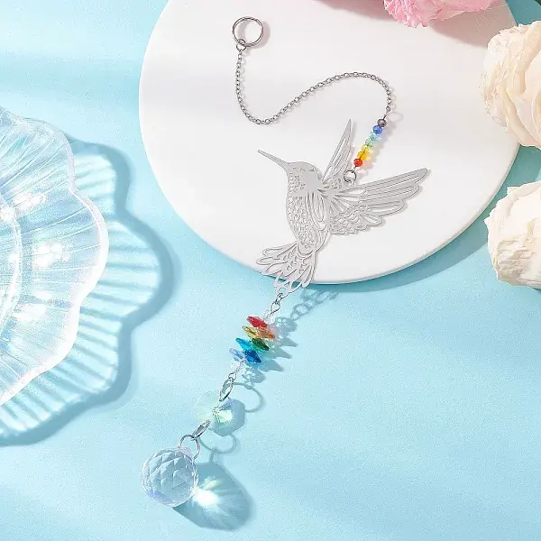 Glass Beads & 201 Stainless Steel Hanging Suncatchers