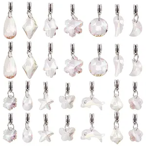 28Pcs 14 Style Glass European Dangle Charms