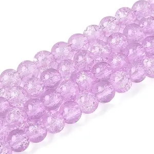 Plum Crackle Glass Round Beads Strands