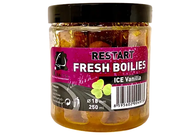 LK Baits Fresh Boilies Restart Ice Vanilla 14mm 150ml
