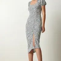 Happiness İstanbul Women's Navy Blue Bone Shirred Wrap Summer Knitted Dress