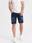 Ombre Men's denim short shorts with holes - dark blue