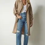 Happiness İstanbul Dámský béžový sezónní trenčkot s páskem