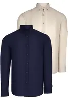 DOUBLE SET G721 DEWBERRY MEN'S SHIRT-NAVY-BEIGE