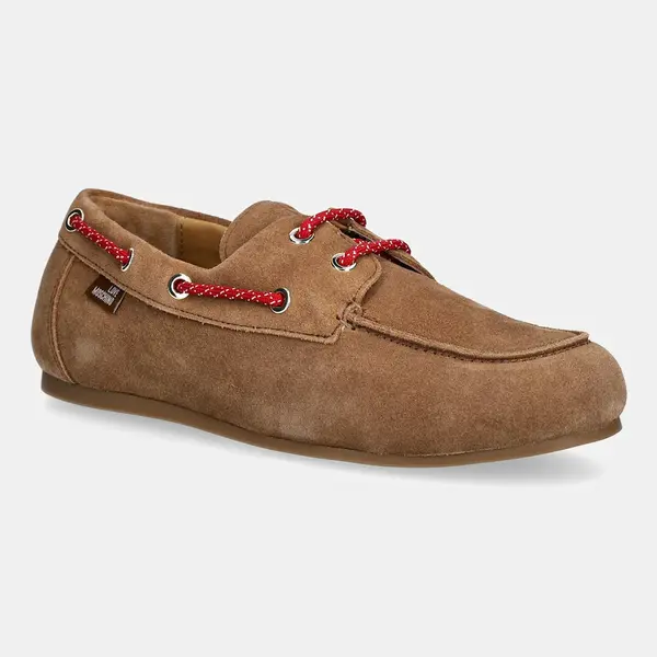 Semišové mokasíny Love Moschino dámské, béžová barva, na plochém podpatku, JA10191G1NIG0210