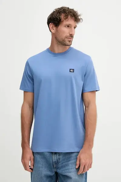 Bavlněné tričko Calvin Klein Jeans pánské, modrá barva, s aplikací, LV04RC272G