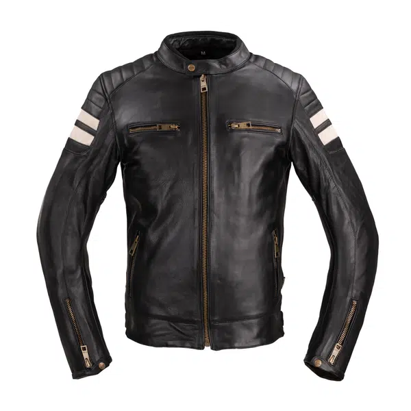 Pánská kožená moto bunda W-TEC Stripe černá s béžovými pruhy XXL