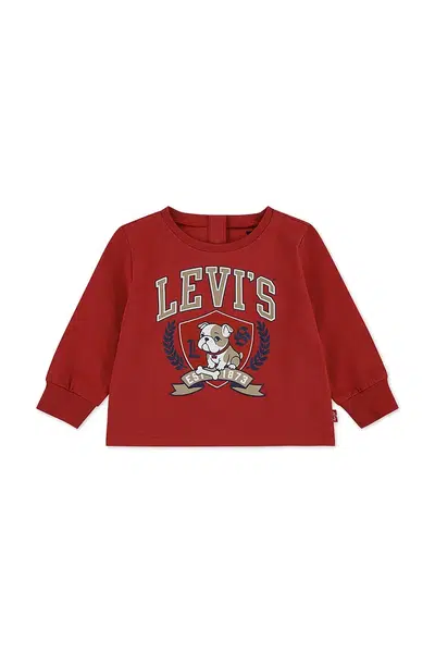 Dětské bavlněné tričko s dlouhým rukávem Levi's LOGO BULLDOG CREST TEE červená barva, s potiskem, 6EP166