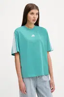 Bavlněné tričko adidas 3-Stripes dámské, tyrkysová barva, JX7626