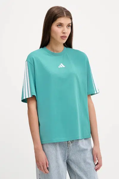 Bavlněné tričko adidas 3-Stripes dámské, tyrkysová barva, JX7626