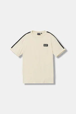 Dětské bavlněné tričko EA7 Emporio Armani béžová barva, s aplikací, 7B000190 AF10375