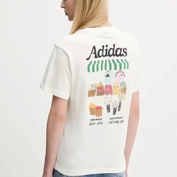 Bavlněné tričko adidas FARMMKT dámské, béžová barva, KB2485