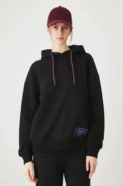 Mikina Medicine dámská, černá barva, s kapucí, s aplikací