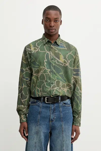 Košile Desigual BANGKOK pánská, zelená barva, regular, s klasickým límcem, 25WMCW29