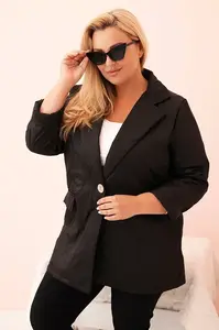 Kesi Włoski Dámská bunda Plus Size prošívaná s límcem a knoflíkem černá