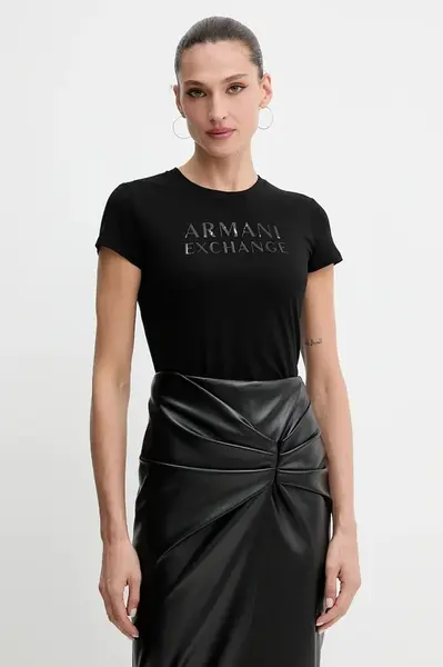 Bavlněné tričko Armani Exchange dámské, černá barva, XW001357 AF10356