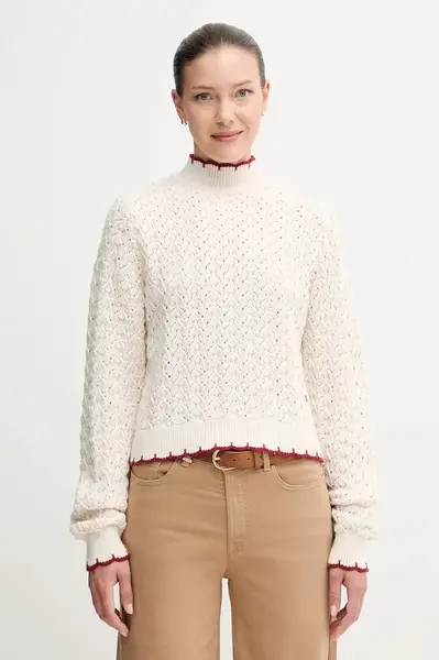 Svetr Pepe Jeans dámský, béžová barva, s pologolfem, PL7000016