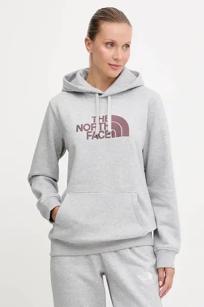 Mikina The North Face Drew Peak dámská, šedá barva, s kapucí, vzorovaná, NF0A89EHFB31