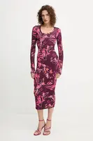 Šaty Versace Jeans Couture vínová barva, midi, přiléhavé, 79HAO920 JS500