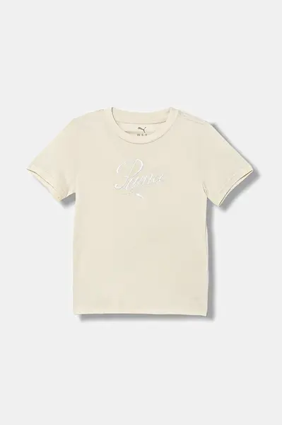 Dětské bavlněné tričko Puma ESS SCRIPT Tee G béžová barva, 685805