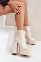 FS1 Boty Na Masivní Platformě A Podpatku Zateplené Světle Béžové Selahra