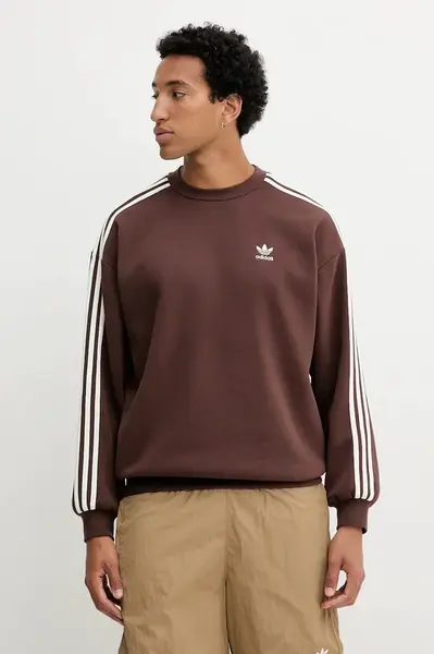 Mikina adidas Originals Oversize Crew pánská, hnědá barva, s aplikací, KA0469