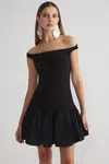 Trendyol Black A-Line Carmen Collar Woven Short Dress
