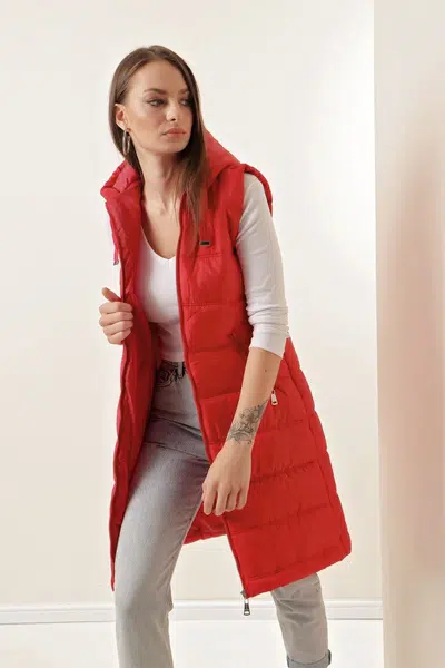 Bigdart 5140 Hooded Long Puffer Vest - D.Red