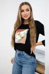 Blouse with 3D Bird black graphics