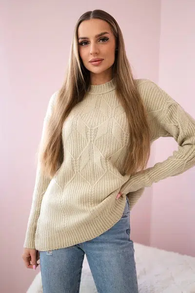 Pullover sweater with fashionable beige fabric