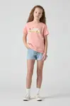 Dětské riflové kraťasy Levi's MINI MOM SHORT W EMBROIDER modrá barva, s potiskem, nastavitelný pas, 4EM218