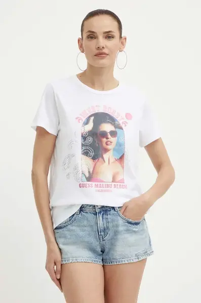 Bavlněné tričko Guess bílá barva, W4GI54 K9RM1