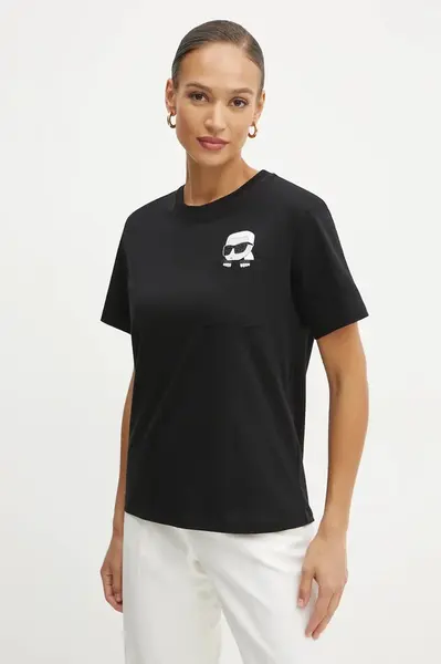 Bavlněné tričko Karl Lagerfeld IKON černá barva, A1W17100