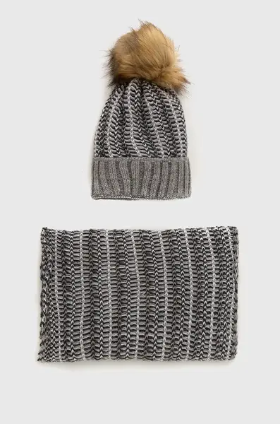 Čepice a nákrčník Answear.LAB šedá barva